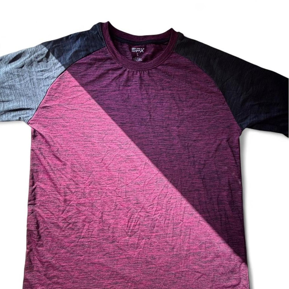 SPX Mens Marled Burgundy Black Raglan Athletic T-Shirt Size Large RN 161337